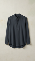 Deep Slate Cotton Grandad Shirt