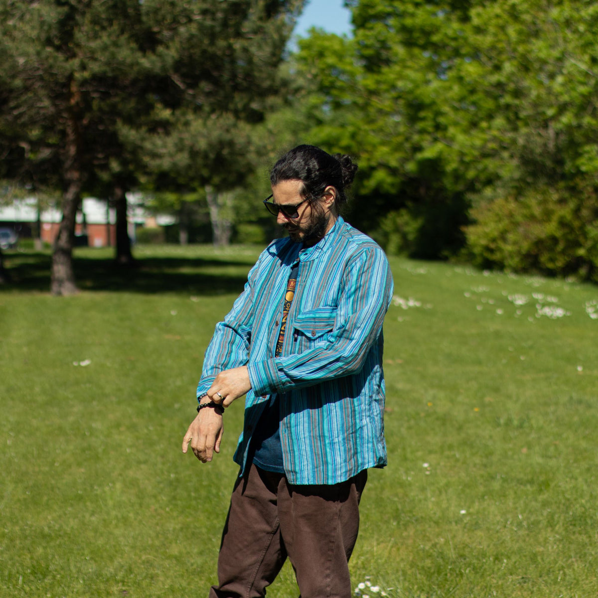 Nomad Sari Grandad Shirt - Turquoise - Large