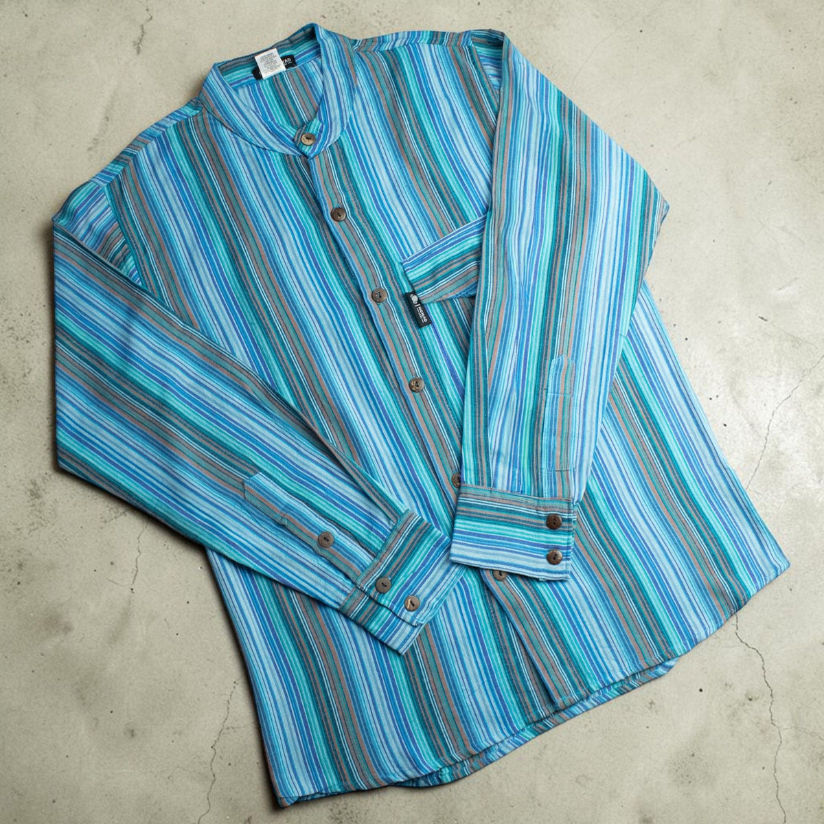 Nomad Sari Grandad Shirt - Turquoise - Large